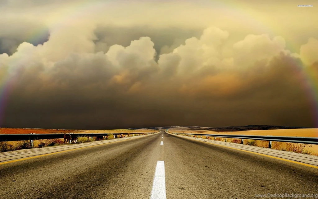 Cloudy Road In The Field Wallpapers
