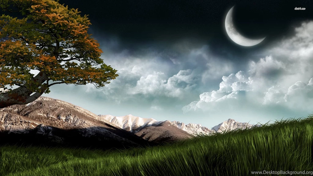 Crescent Moon In The Cloudy Sky Wallpapers Fantasy Wallpapers
