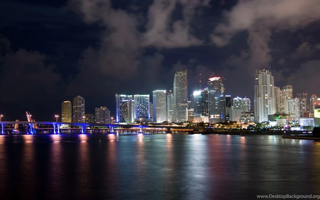 Miami Skyline At Night Wallpaper.