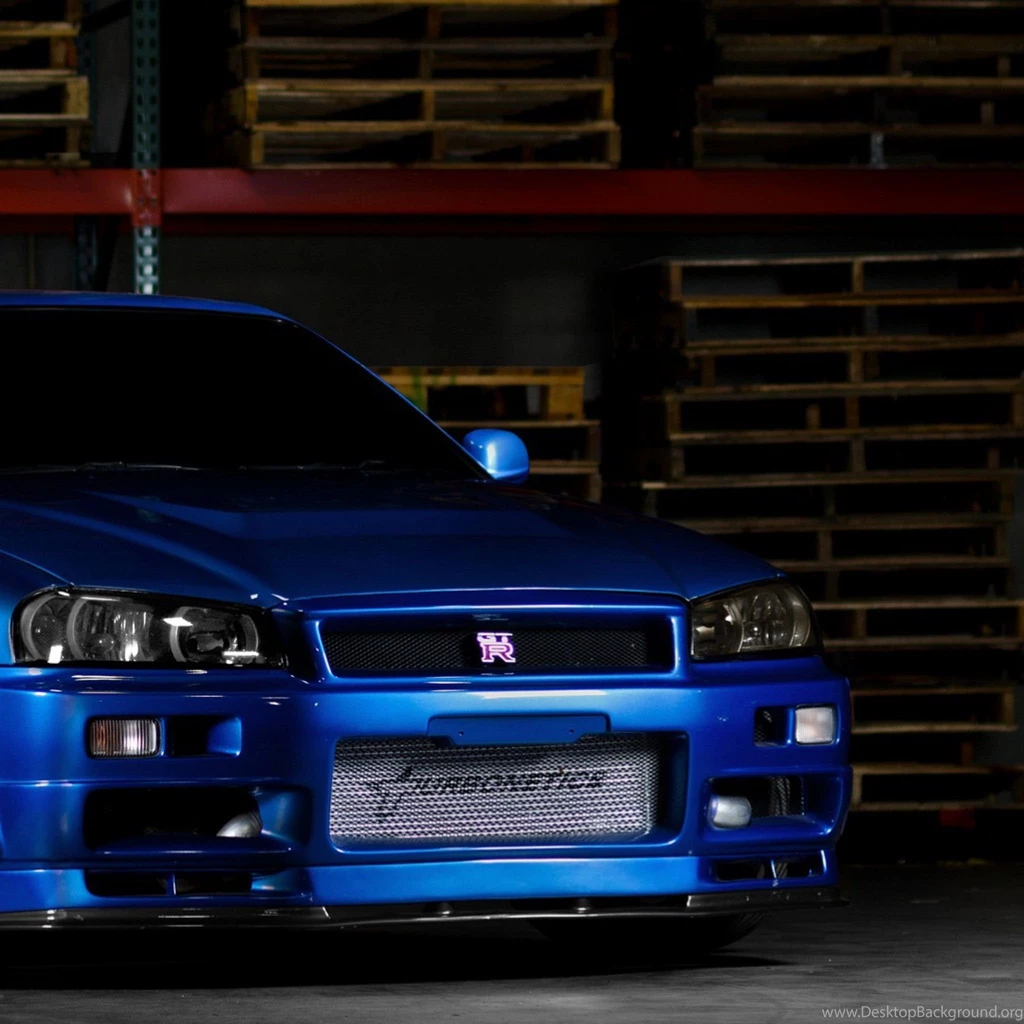 Download Wallpapers 48x48 Nissan Skyline Gtr R34 Blue Front Desktop Background