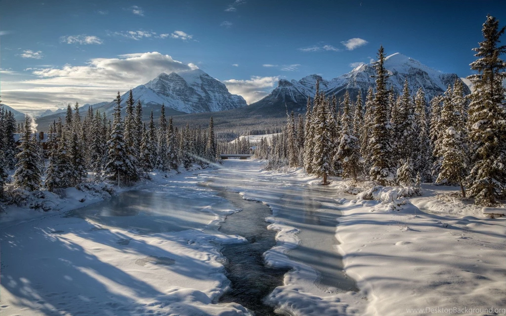 Frozen River Passing Through The Snowy Forest Wallpapers 24451