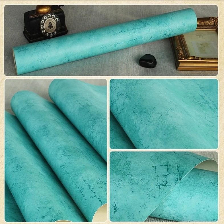 Mediterranean Wallpapers Solid Color Green Wall Paper Roll,PVC ...
