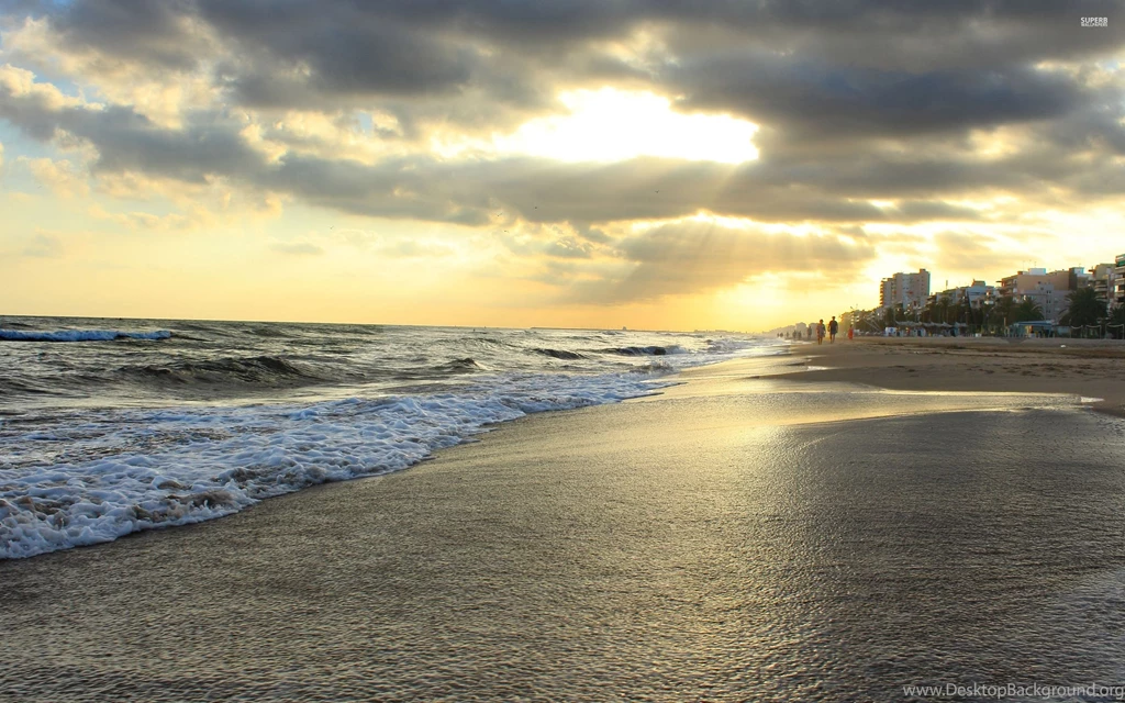 Sunset On The Beach Near The City Wallpapers Beach Wallpapers ...