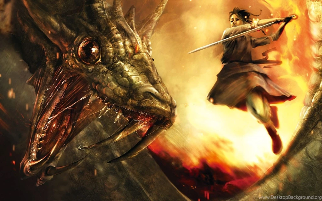 3D Dragon And Warrior Girl Wallpapers