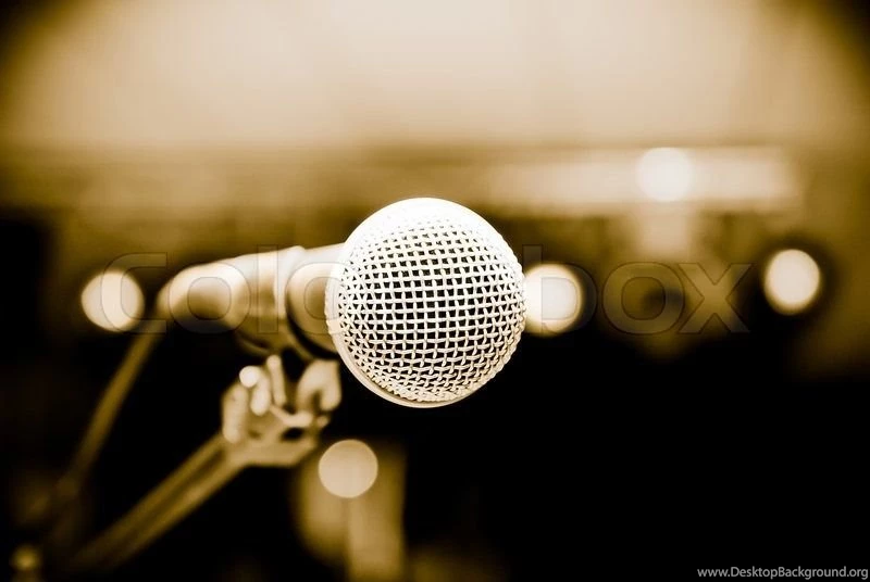 Microphone In Studio On A Blur Backgrounds Stock Photo