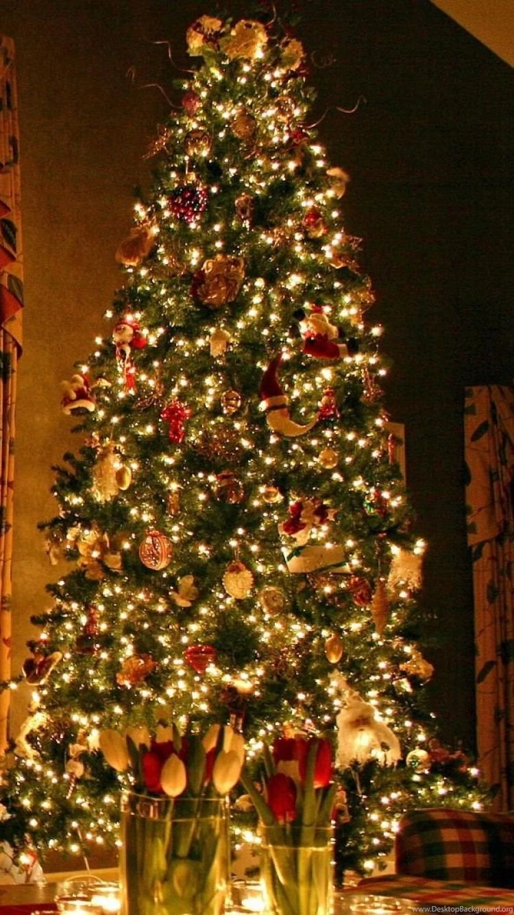 Download Wallpapers 750x1334 Christmas Tree, Ornaments, Fireplace ...