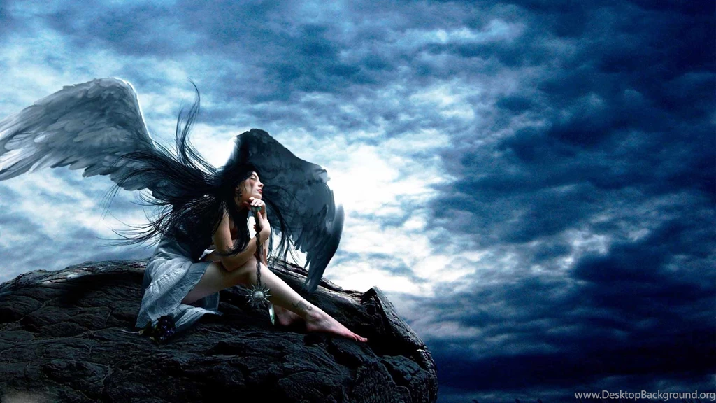 Download Wallpapers 1920x1080 Angel, Sky, Rocks, Height, Wings ...