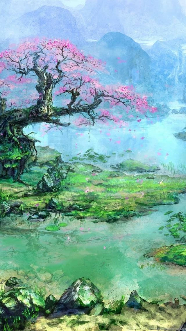 HDscreen: Asian Architecture Artwork Bonsai Cherry Blossoms ...