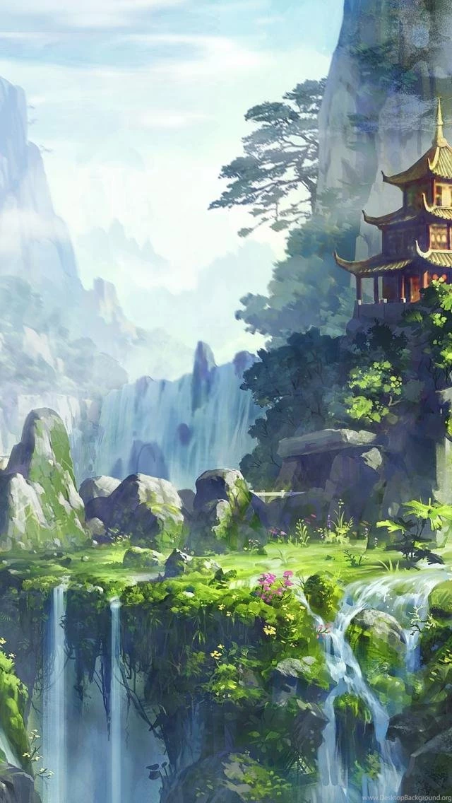 HDscreen: Asian Architecture Artwork Fantasy Art Moss Mountains ...