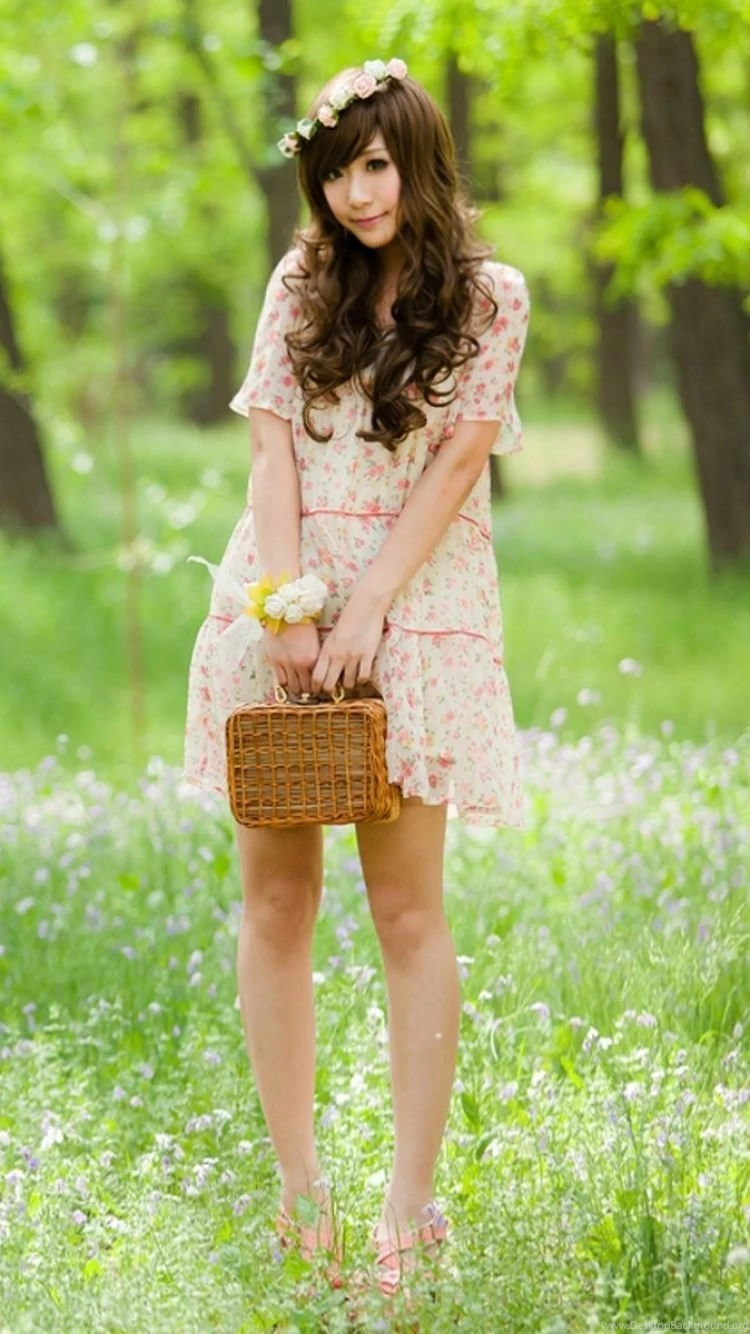 Download Wallpapers 750x1334 Asian, Field, Grass, Girl, Dress ...