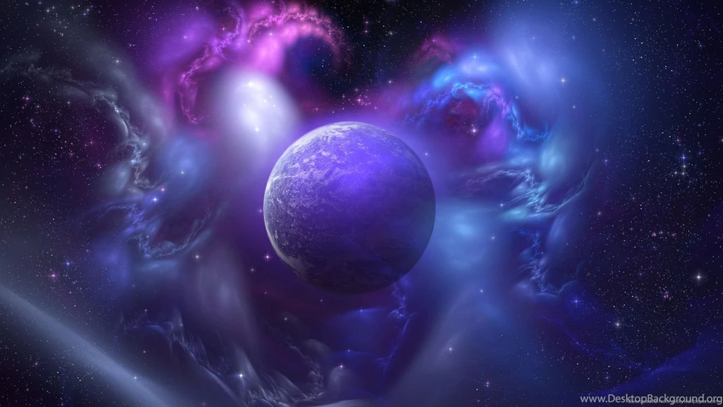 Download 1600x900 Planet In Front Of A Nebula Wallpapers