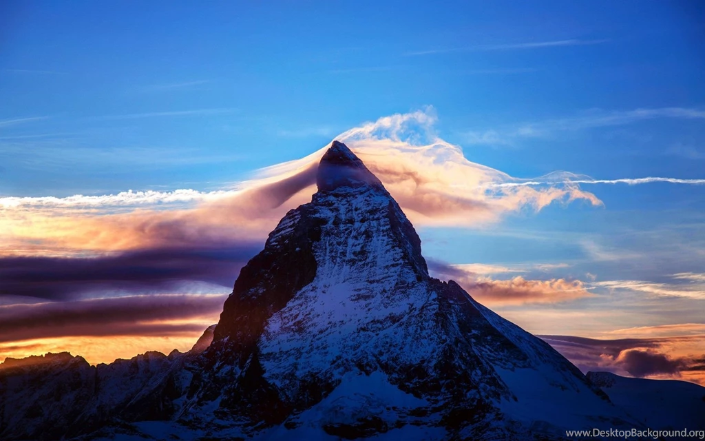 Alps Switzerland Italy Matterhorn Mountain Night Sunset Sky Clouds ...