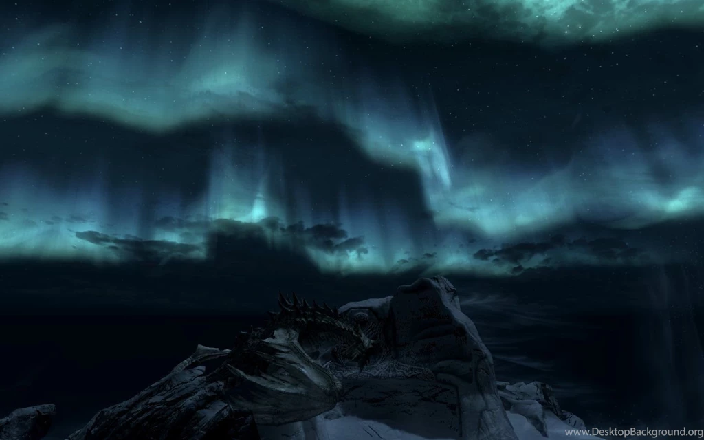 The Elder Scrolls Skyrim Paarthurnax Aurora Borealis Night ...
