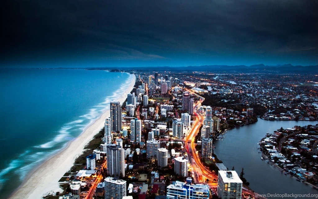 Cityscape Of Nighttime Gold Coast In Australia Landscape ...