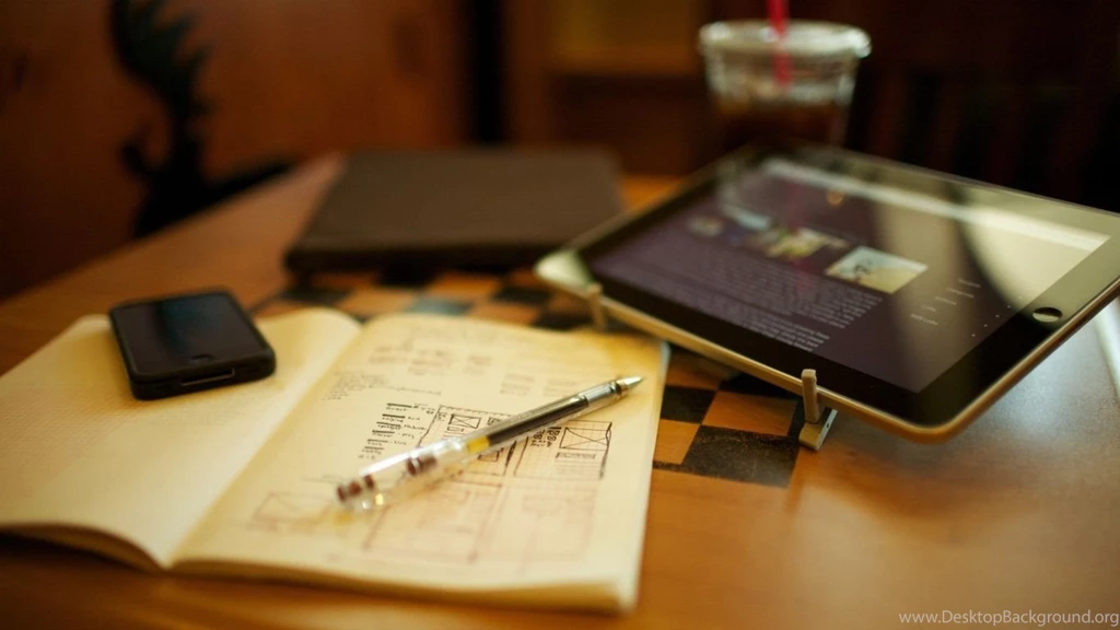 Download Wallpapers 1366x768 Ipad, Iphone, Pens, Notepads, Coffee ...