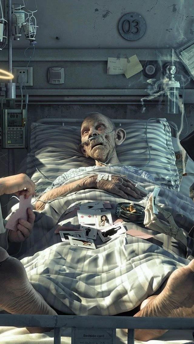 Angel And Death Playing Cards On Deathbed iPhone 5 Wallpapers