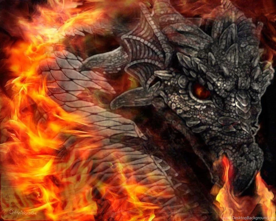 Mythical Fire Dragons   Wallpaper.