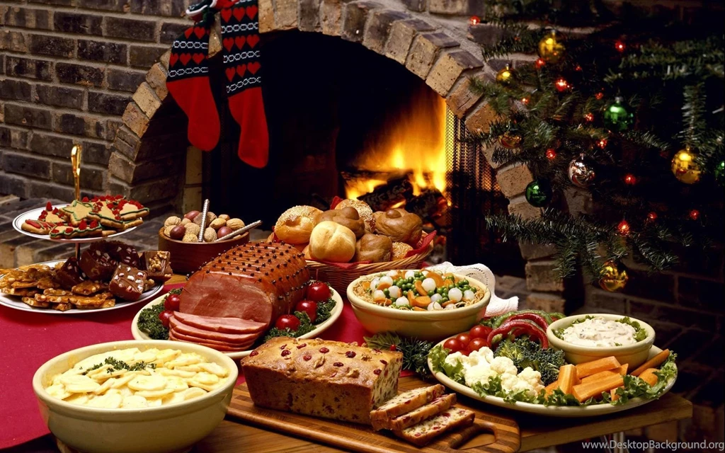 Christmas meal near the fireplace 1920x1200 holiday desktop wallpaper 28105.jpg