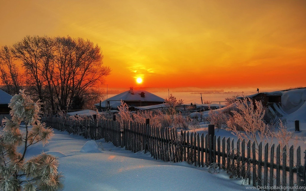 Sunset Winter Village House Desktop Backgrounds >> HD Wallpapers ...