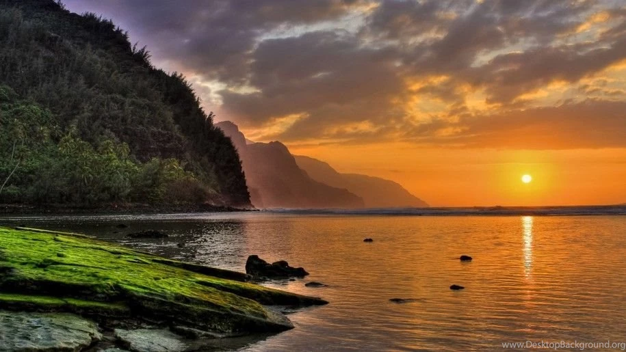 Glorious Sunset Over Kee Beach North Shore Kauai Hawaii Desktop ...