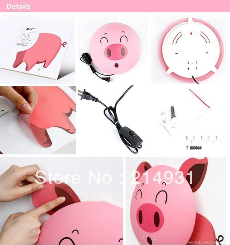 Smile Pink Pig Night Light Lamp DIY 3D Wallpapers Novelty Cartoon ...