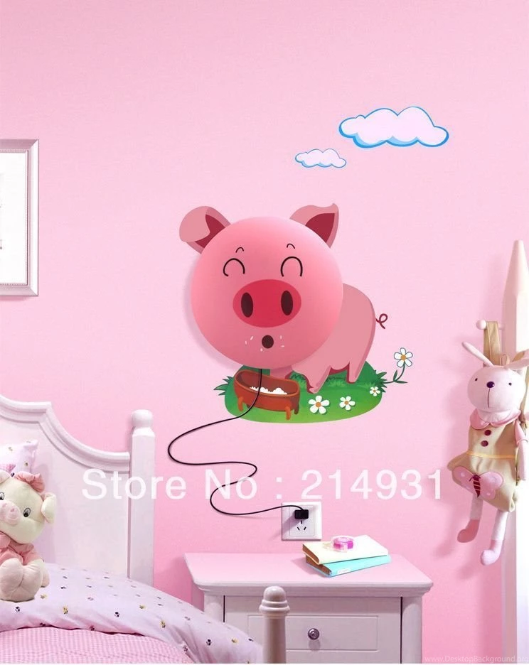 Smile Pink Pig Night Light Lamp DIY 3D Wallpapers Novelty Cartoon ...