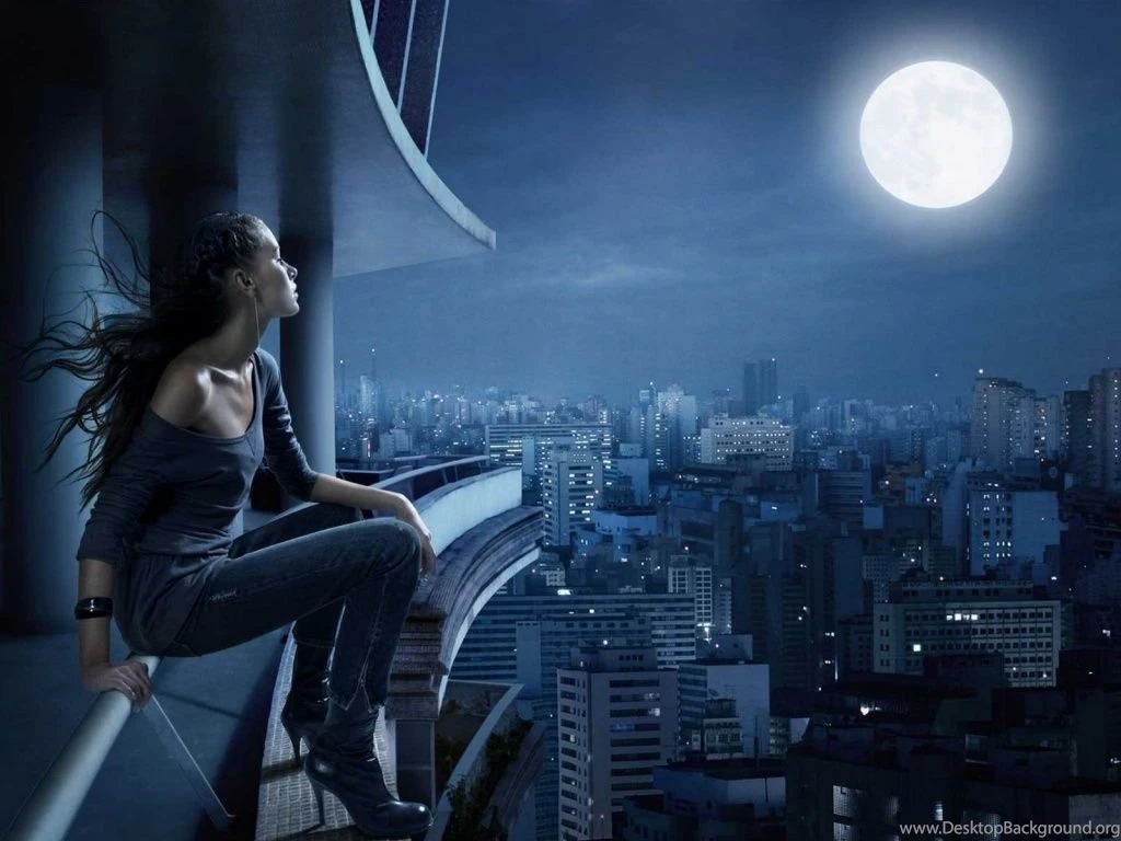 Beautiful Model And Moon hd wallpapers free