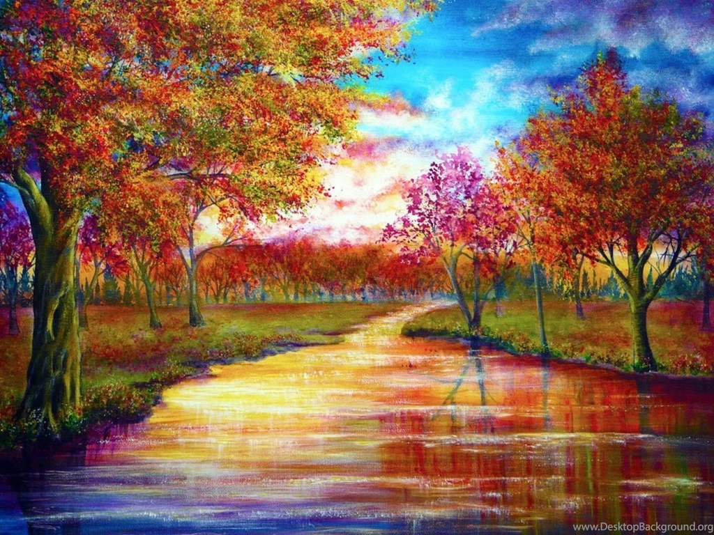 Trees September Rivers Vibrant Colors Wallpapers