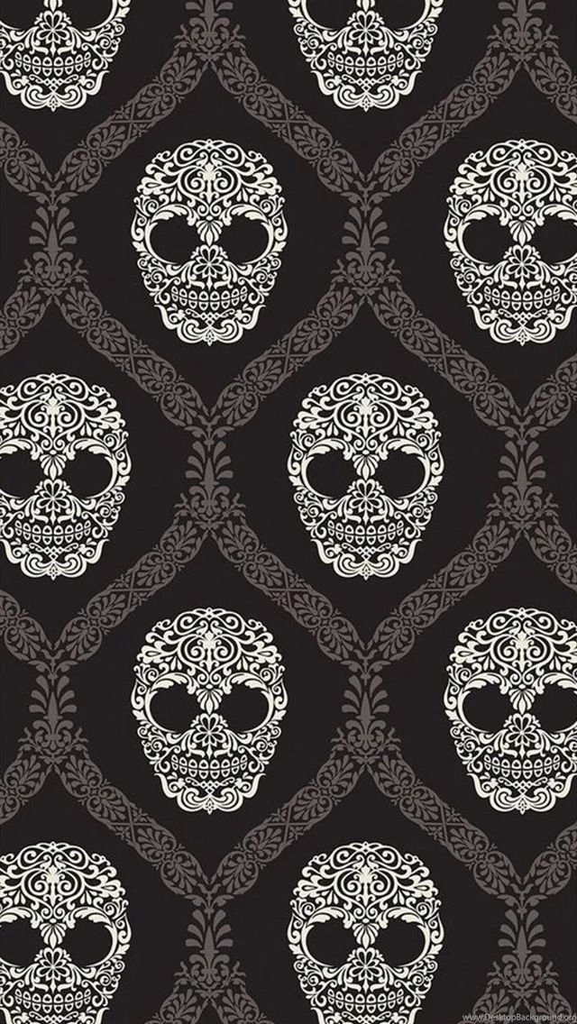 Floral Skulls Pattern Black And White Iphone 5 Wallpapers ...