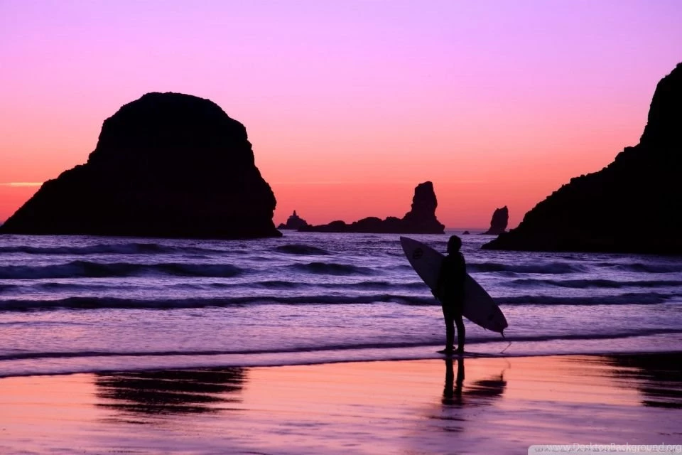 Surfer At Sunset Cannon Beach Oregon HD Desktop Wallpapers ...