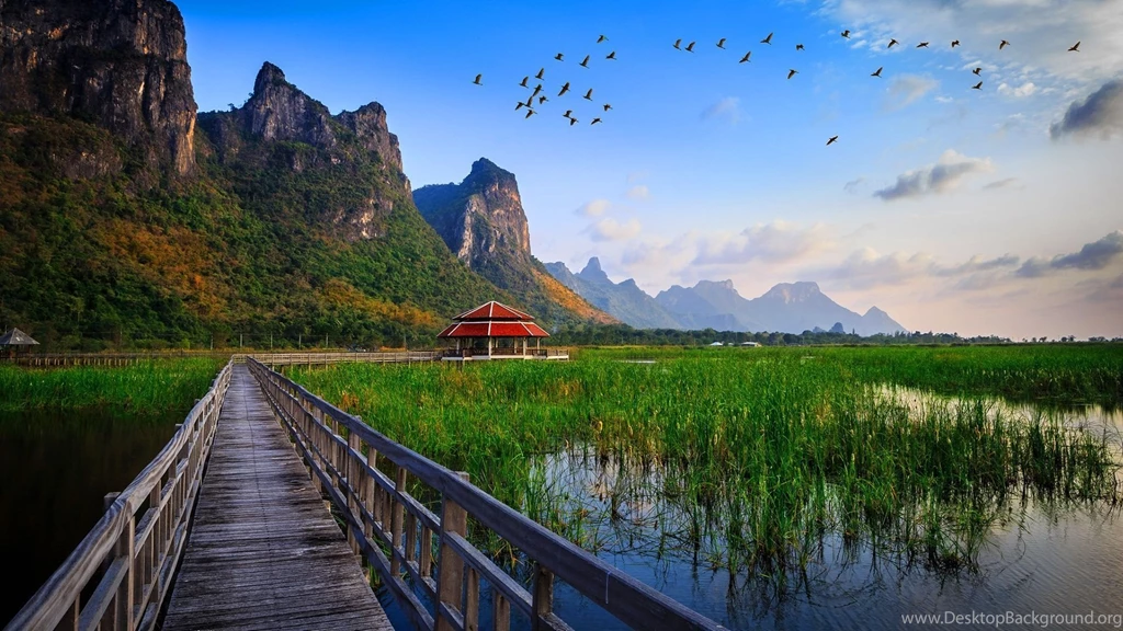 1920x1080 Lake Bridge Thailand Wallpapers