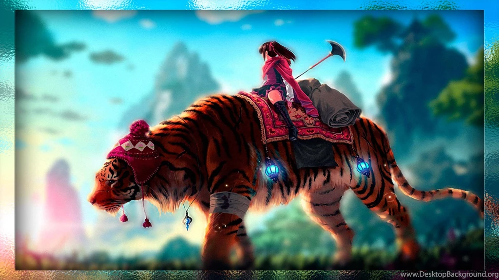 TIGER AND WARRIOR GIRL WALLPAPER