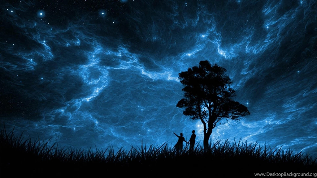 Night Stars Grass Silhouette Moonlight People Skies Wallpapers ...