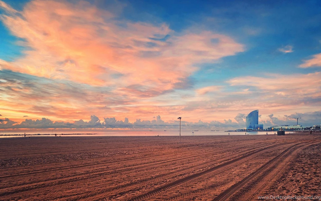 Massive Raked Beach Under Beautiful Sky   (