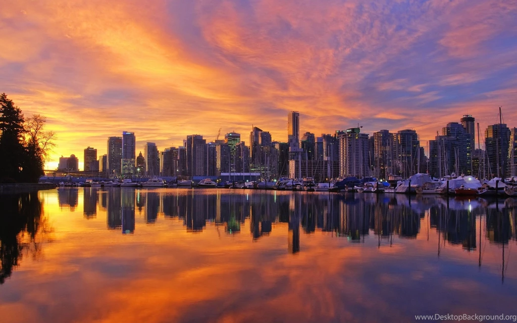 Purple With Orange Sky Above The City Wallpapers 28439