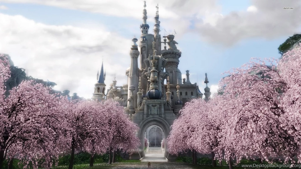 Castle And Sakura Trees Wallpapers Fantasy Wallpapers