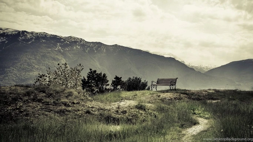 1366x768 Chill Out Bench Mountains Desktop PC And Mac Wallpapers