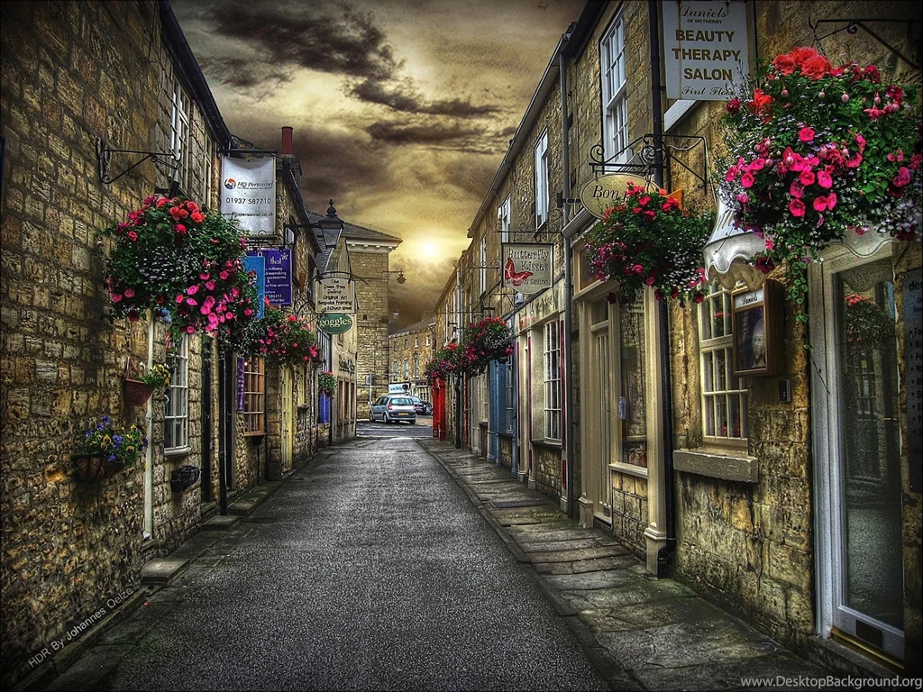 Sweet Village Street Hdr Flowers Shops Other Full HD 1080p ...
