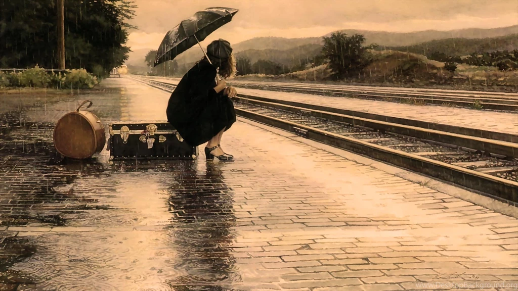 The Girl Was Waiting For A Train In The Rain