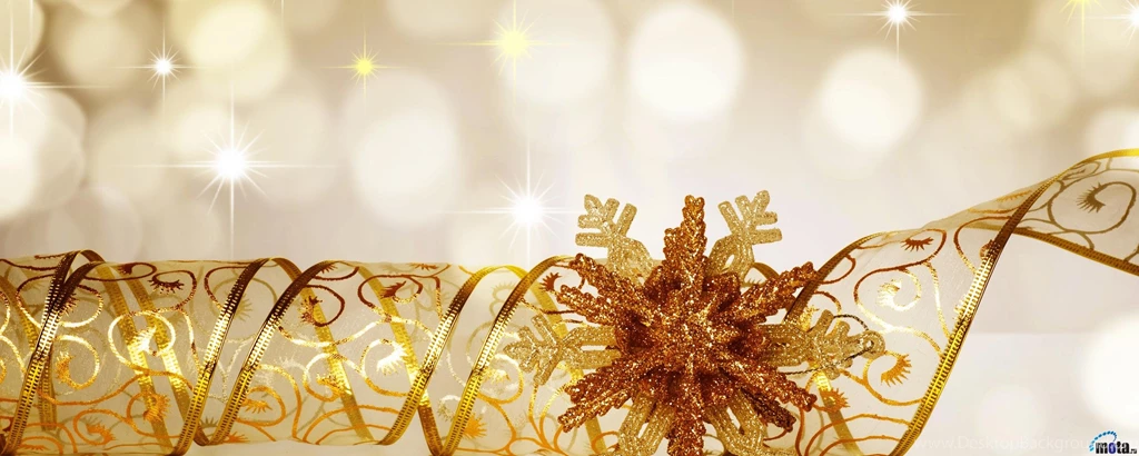 Download Wallpapers Gold Ribbon Decoration For Christmas (2560 X ...
