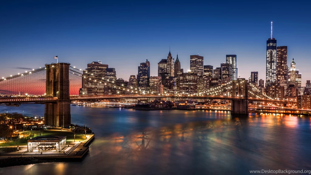 Bridges: New York Skyscrapers City Bridge Lights Harbour Manhattan ...