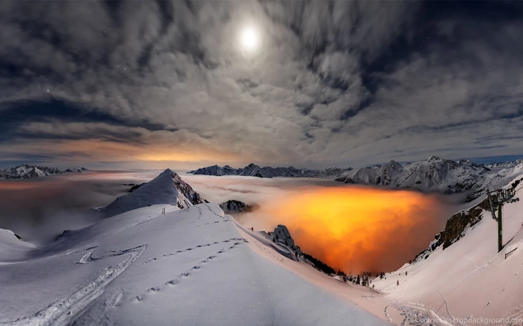 Snowy Mountain Sunset Wallpapers