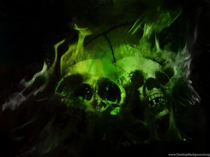 Green Flaming Skulls