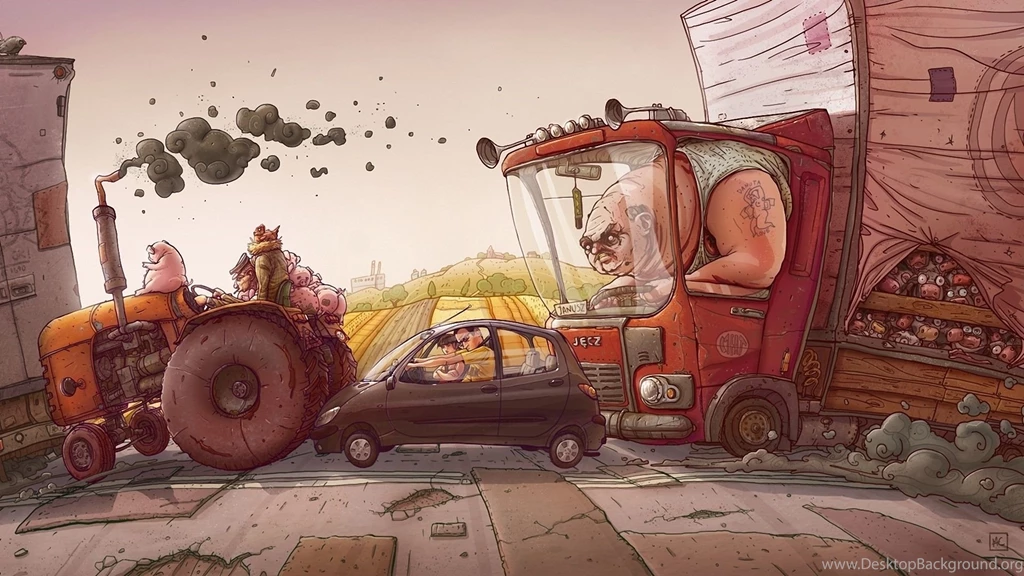 Download Wallpapers 1920x1080 Plug, Car, Tractor, Pig, Road Full HD ...