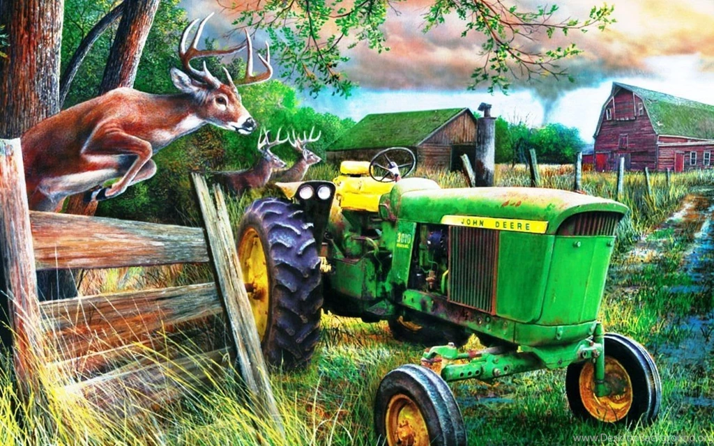 HDscreen: Rural Life Farm Tractor Nature Deer Animal Tree Fence ...