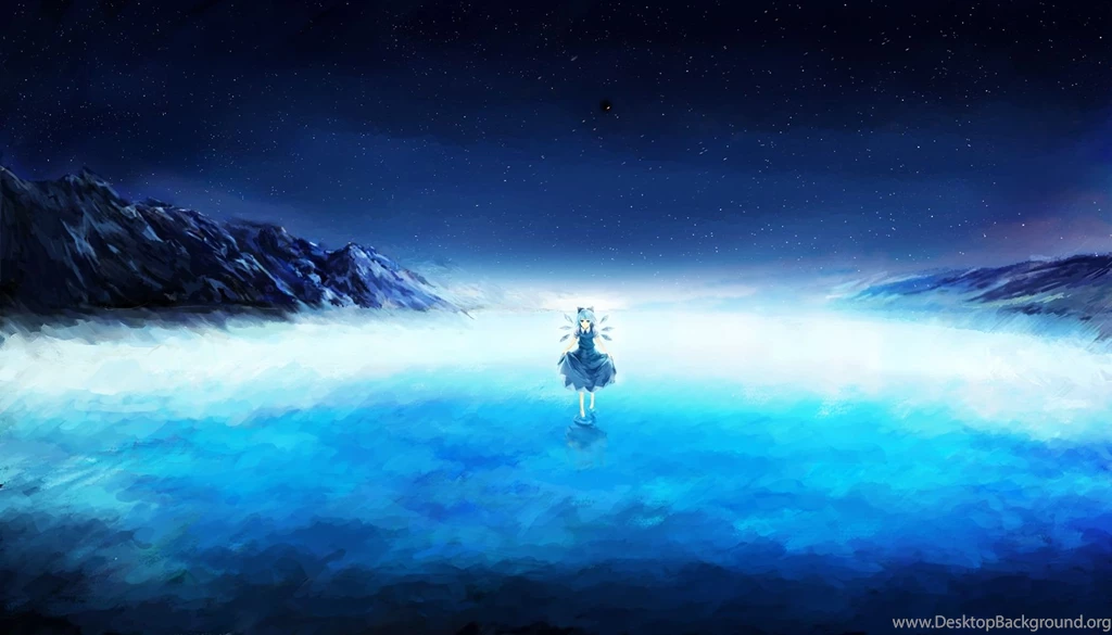 Touhou Barefoot Blue Eyes Blue Hair Cirno Dress Night Qunqing ...
