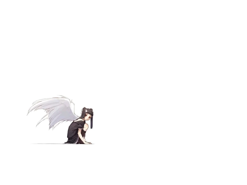 Angels Wings Black Dress Anime White Backgrounds