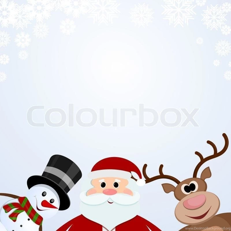 Santa Claus, Snowman And Reindeer On A Snowy Backgrounds