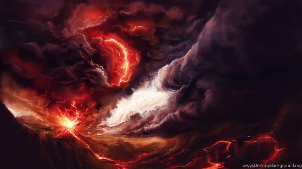 Art Volcano Explosion Fire Smoke Mountains Lightning Storm ...