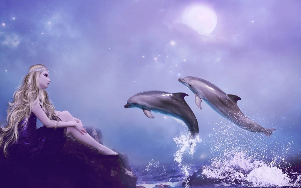 Girl And Dolphins   (